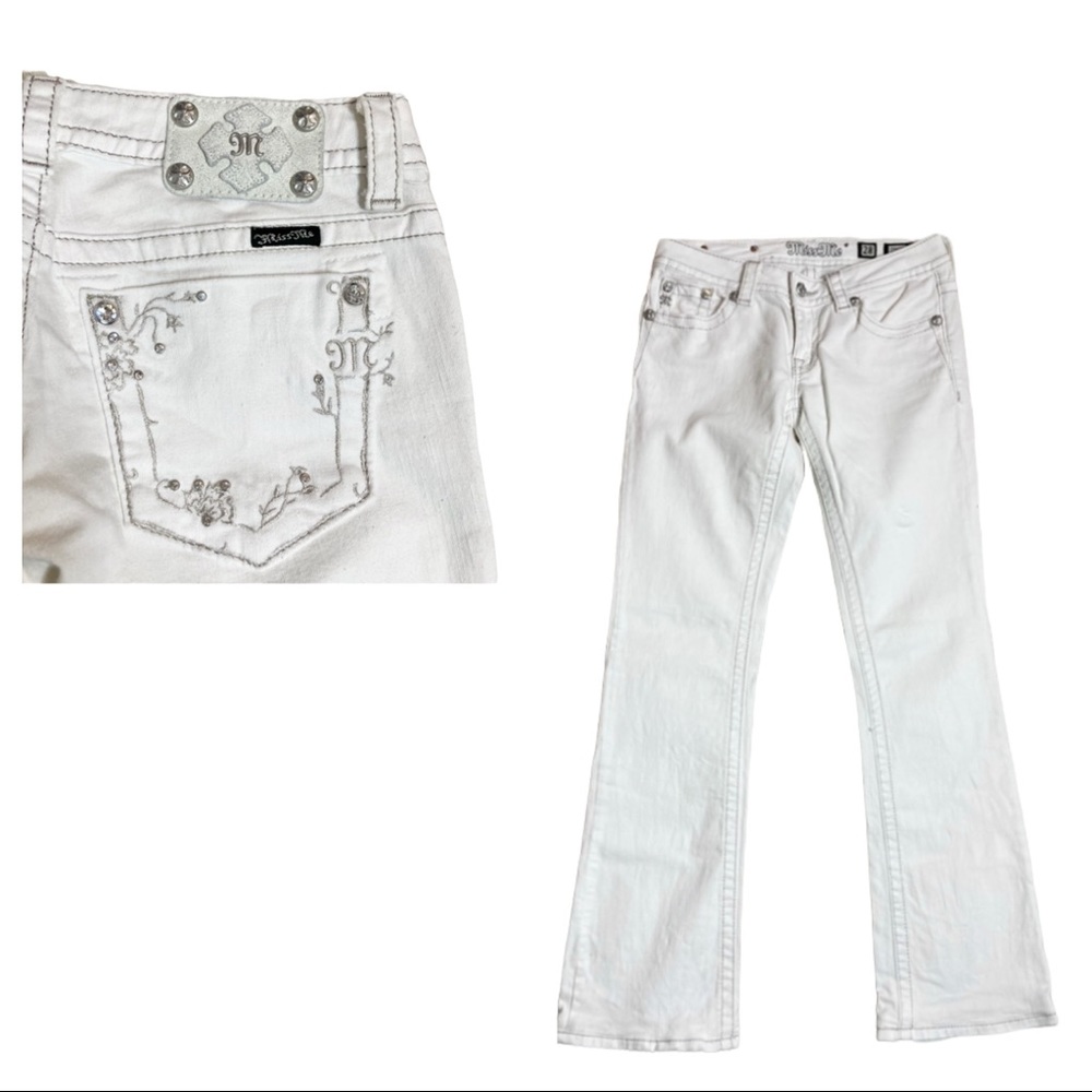 COPY - Miss Me White & Silver Embroidered Floral Vine & Rhinestone Jeans Size 2…